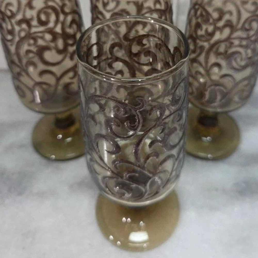 Libbey Prado Tawny Brown Juice Glasses, Set of 4, Vintage‎ Footed Stemware